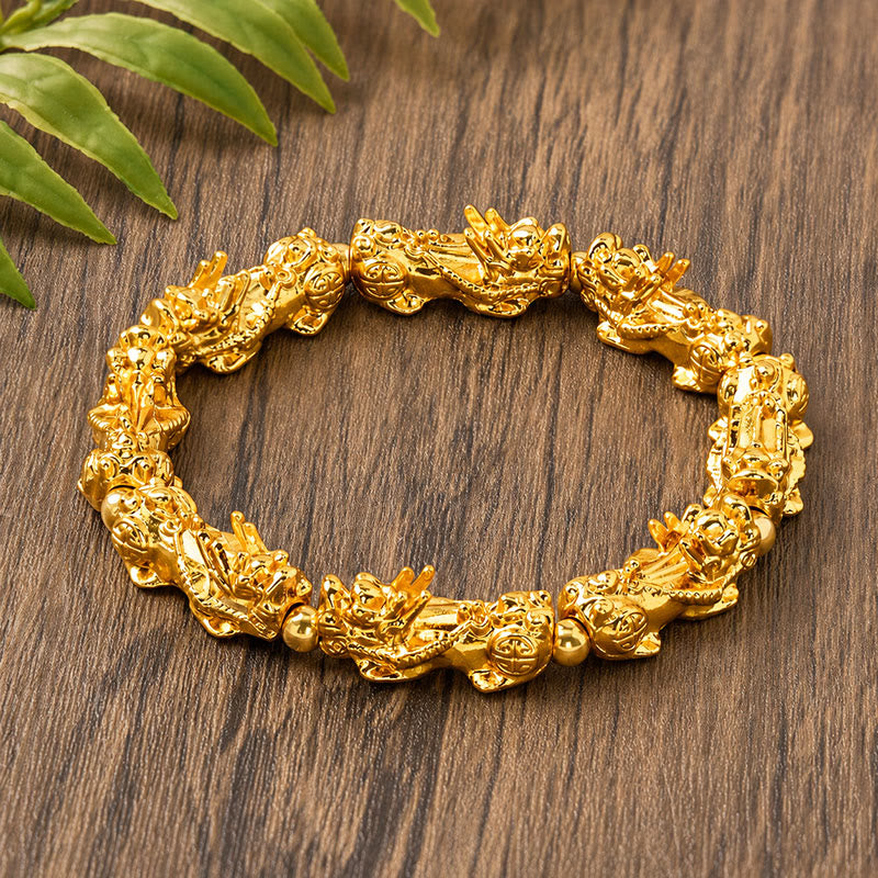FuAttract Fortune Prosperity & Positive Energy Golden Alloy Eight Pixiu Bracelet - Pixiu - image 0