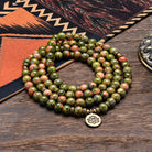 FuAttract Clarity & Good Fortune 108 Unakite Mala Beads Bracelet Necklace With Lotus Pendant - image 1