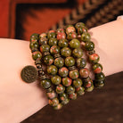FuAttract Clarity & Good Fortune 108 Unakite Mala Beads Bracelet Necklace With Lotus Pendant - image 3