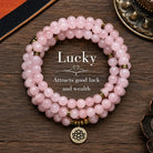 FuAttract Love Harmony & Emotional Balance 108 Rose Quartz Mala Beads Bracelet Necklace With Lotus Pendant - 8mm - image 0