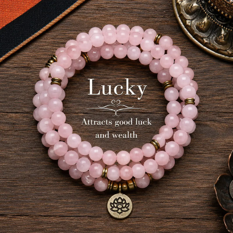 FuAttract Love Harmony & Emotional Balance 108 Rose Quartz Mala Beads Bracelet Necklace With Lotus Pendant - 8mm - image 0