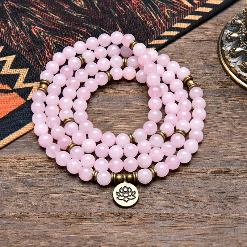 FuAttract Love Harmony & Emotional Balance 108 Rose Quartz Mala Beads Bracelet Necklace With Lotus Pendant - image 1