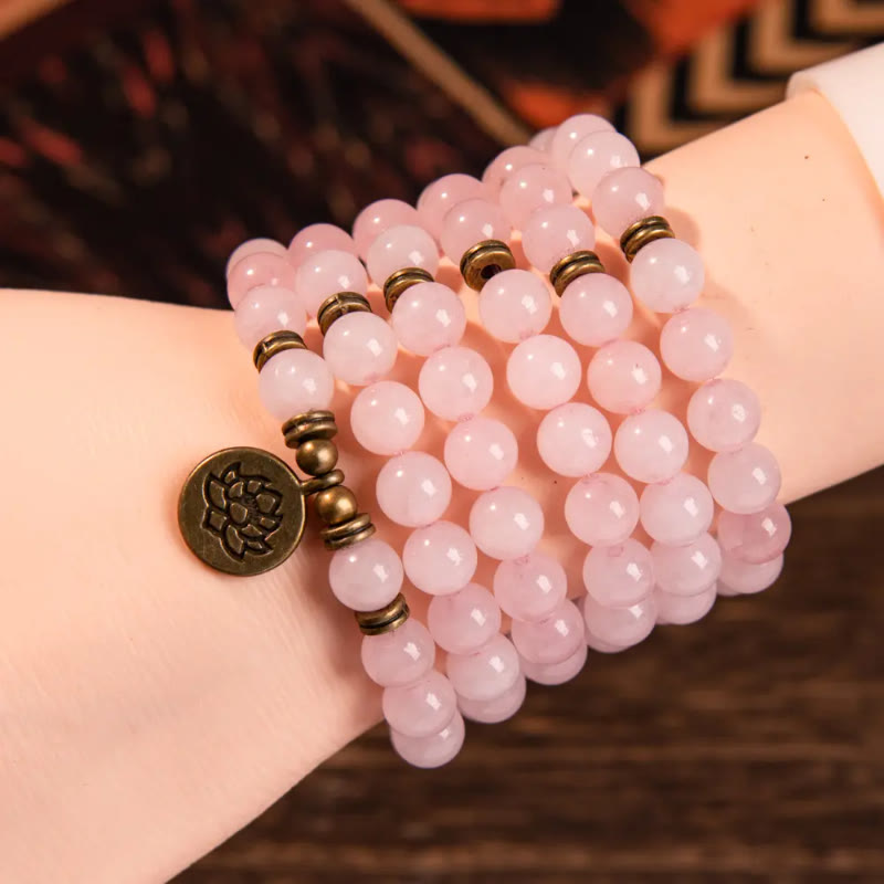 FuAttract Love Harmony & Emotional Balance 108 Rose Quartz Mala Beads Bracelet Necklace With Lotus Pendant - image 2
