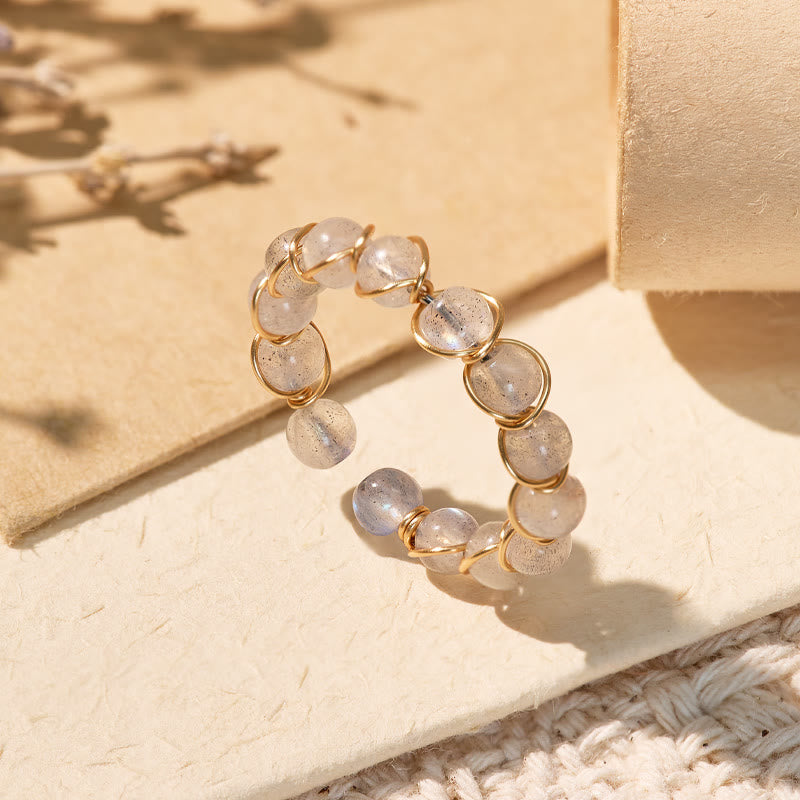FuAttract Inner Peace & Blessing Gold Wire Wrapped Round Labradorite Bead Ring - image 1