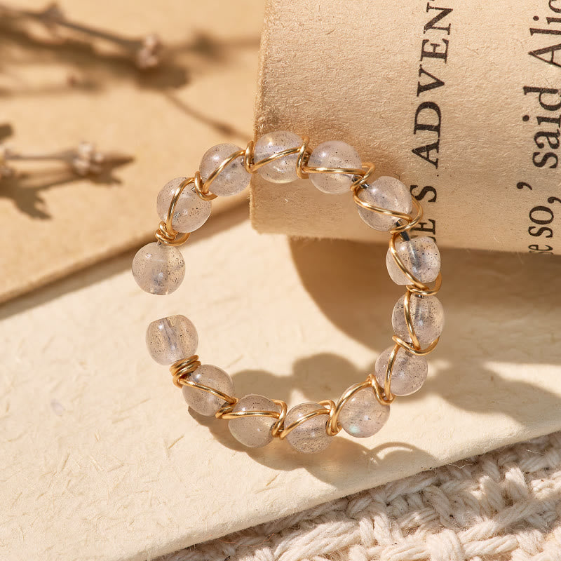 FuAttract Inner Peace & Blessing Gold Wire Wrapped Round Labradorite Bead Ring - image 3