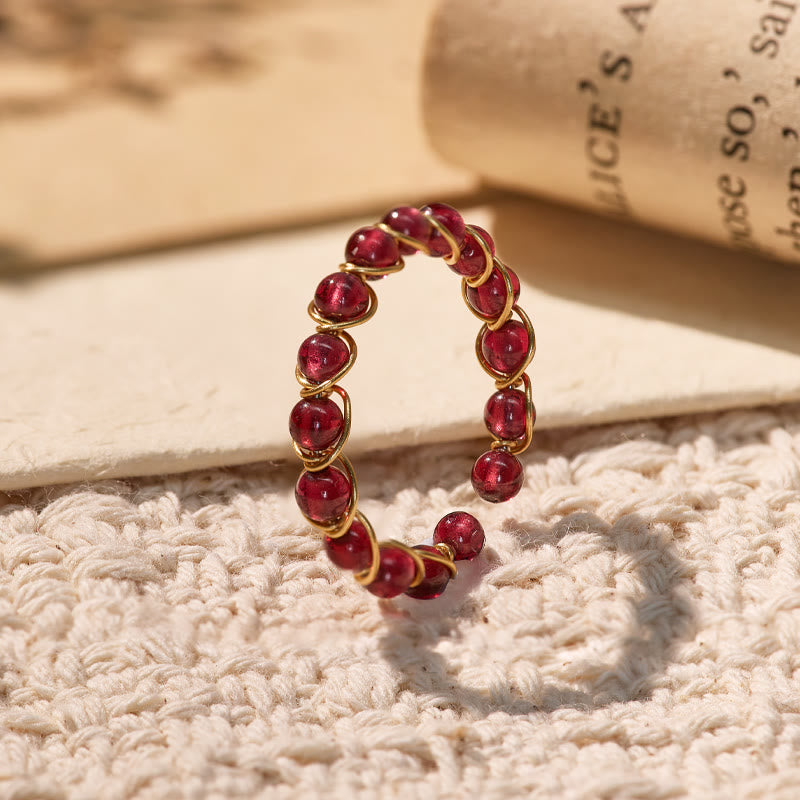 FuAttract Inner Peace & Blessing Gold Wire Wrapped Round Labradorite Bead Ring - Round Garnet - image 7