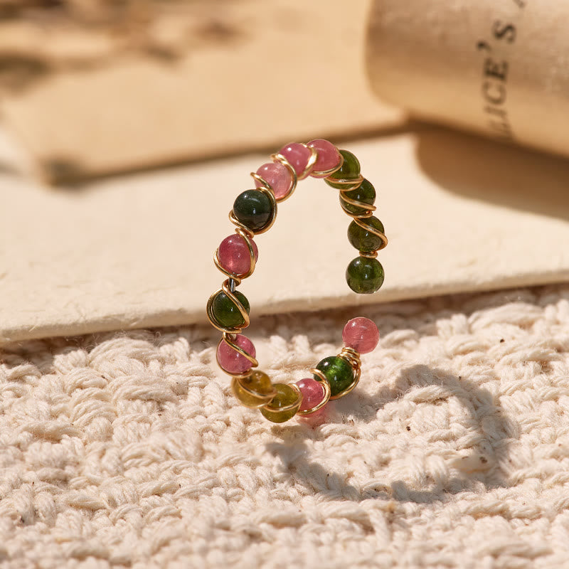 FuAttract Inner Peace & Blessing Gold Wire Wrapped Round Labradorite Bead Ring - High Quality Round Tourmaline - image 9