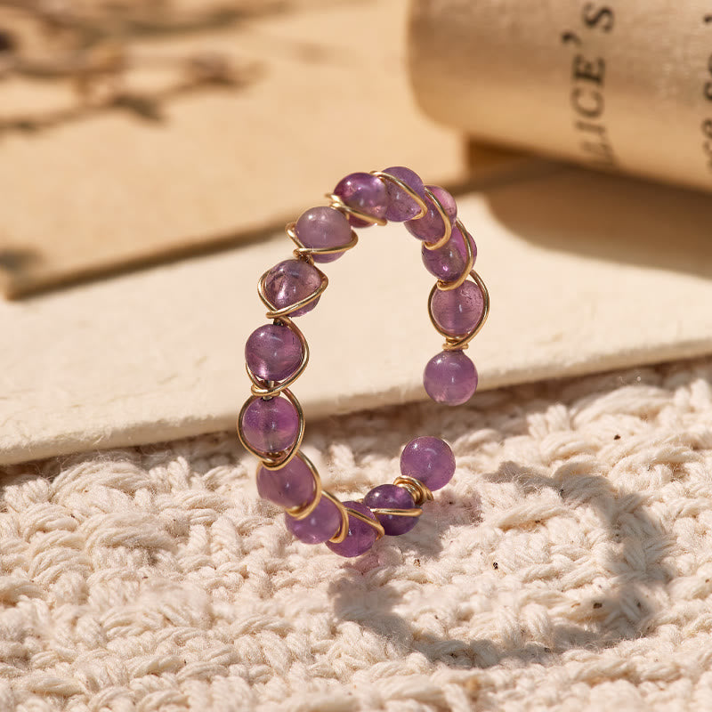 FuAttract Inner Peace & Blessing Gold Wire Wrapped Round Labradorite Bead Ring - Round Amethyst - image 11