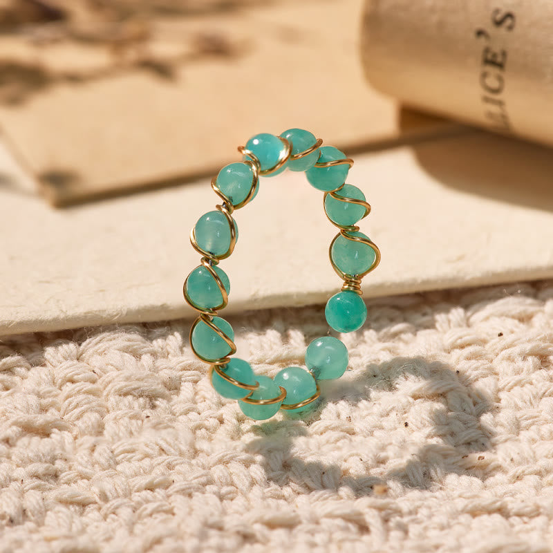 FuAttract Inner Peace & Blessing Gold Wire Wrapped Round Labradorite Bead Ring - Round Amazonite - image 13