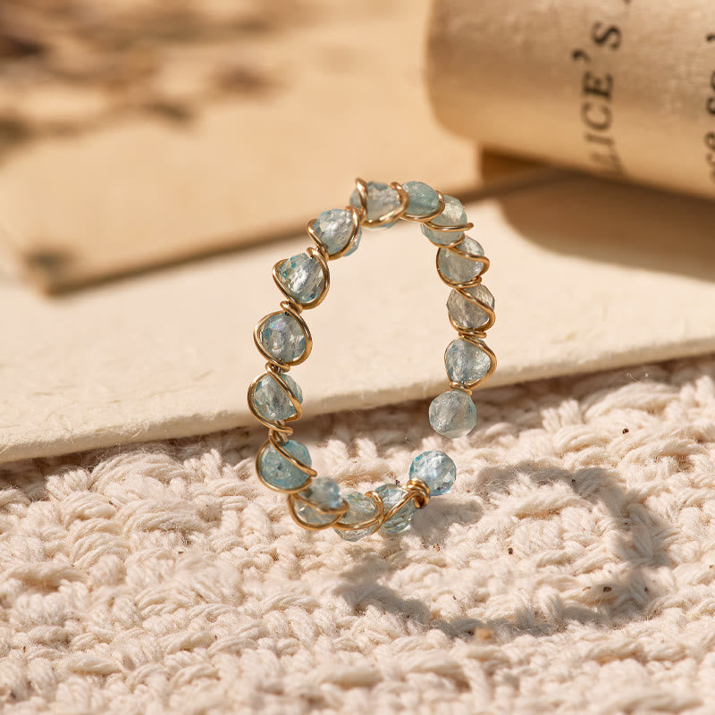 FuAttract Inner Peace & Blessing Gold Wire Wrapped Round Labradorite Bead Ring - Faceted Blue Kunzite - image 15