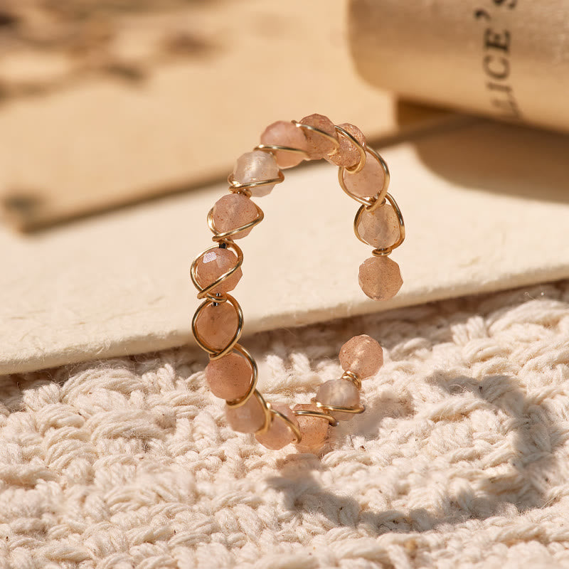 FuAttract Inner Peace & Blessing Gold Wire Wrapped Round Labradorite Bead Ring - Faceted Sunstone - image 17