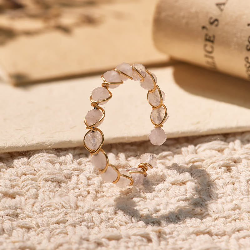 FuAttract Inner Peace & Blessing Gold Wire Wrapped Round Labradorite Bead Ring - Faceted Rose Quartz - image 19