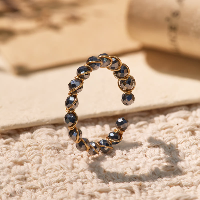 FuAttract Inner Peace & Blessing Gold Wire Wrapped Round Labradorite Bead Ring - Faceted Terahertz Stone - image 20