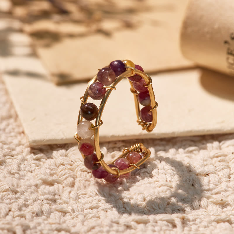 FuAttract Inner Peace & Blessing Gold Wire Wrapped Round Labradorite Bead Ring - Single Row Tourmaline - image 24