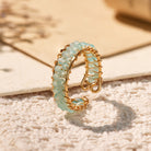 FuAttract Inner Peace & Blessing Gold Wire Wrapped Round Labradorite Bead Ring - Double Row Amazonite - image 25