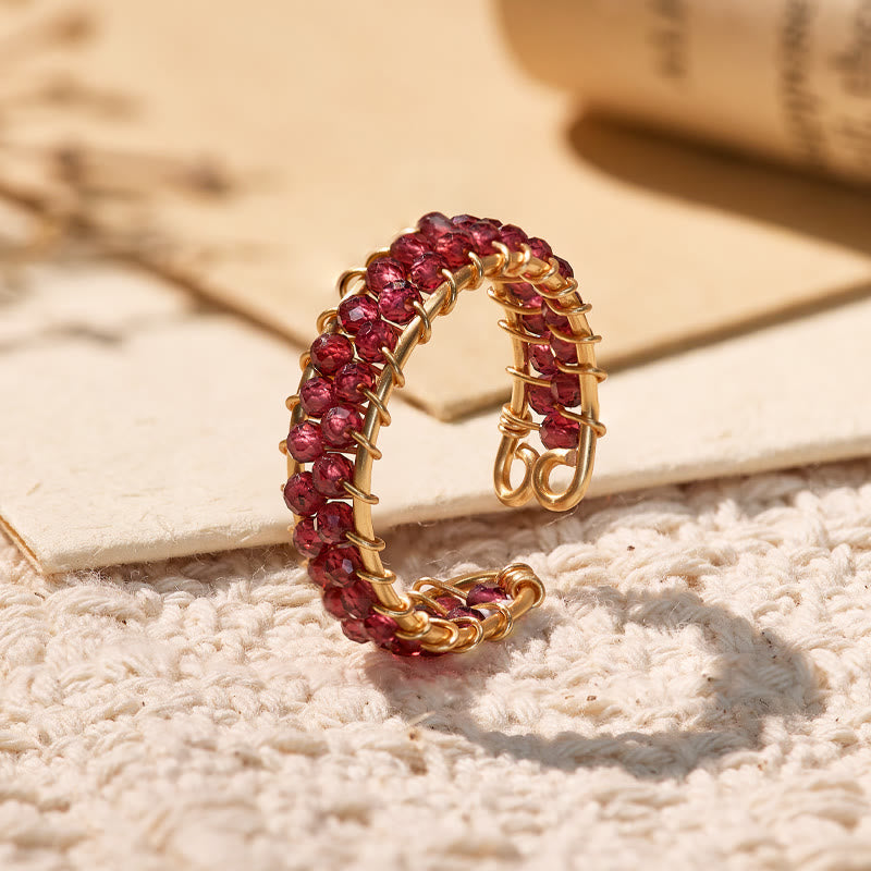FuAttract Inner Peace & Blessing Gold Wire Wrapped Round Labradorite Bead Ring - Double Row Garnet - image 30