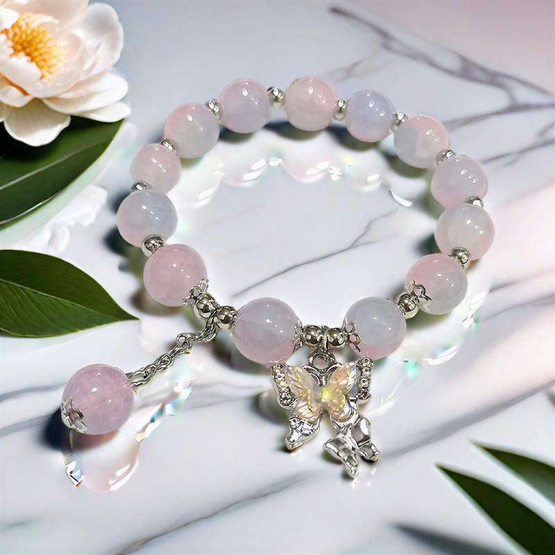 FuAttract Love & Harmony Blue Glaze Beads Butterfly Charm Bracelet - Pink - image 1