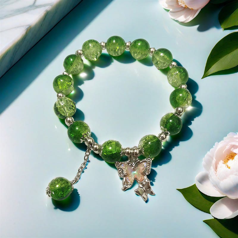FuAttract Love & Harmony Blue Glaze Beads Butterfly Charm Bracelet - Green - image 2