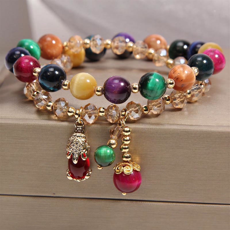 FuAttract Prosperity Protection & Good Fortune Seven Chakra Crystal Pixiu Pendant Double Layer Bracelet - 6mm - image 0