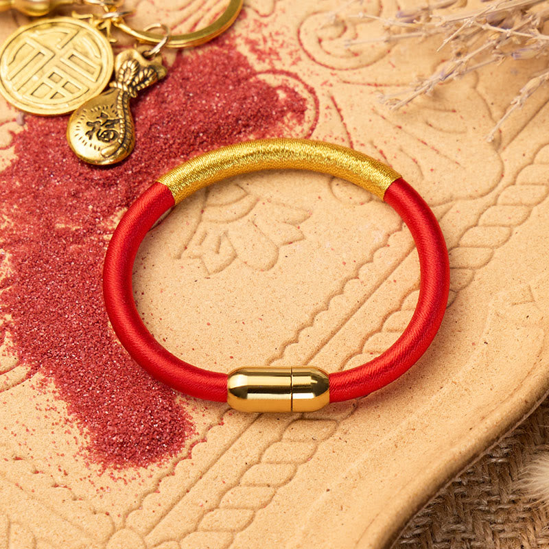 FuAttract Protection Good Fortune & Prosperity Cinnabar Burgundy Red Fu Bracelet - Gold Red Cord - 20cm - image 12