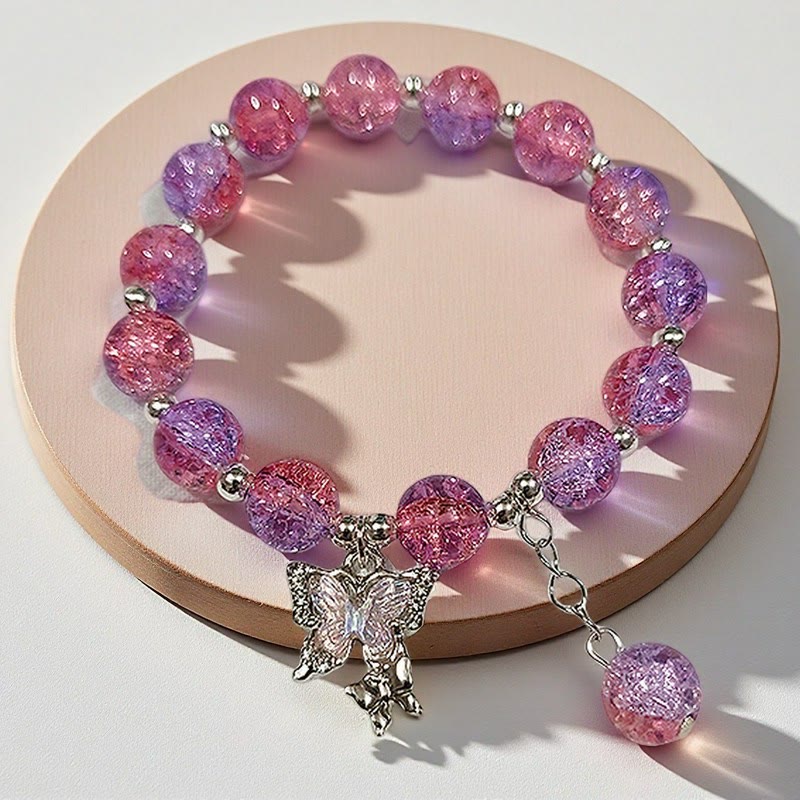 FuAttract Love & Harmony Blue Glaze Beads Butterfly Charm Bracelet - Purple Red - image 3