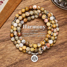 FuAttract Harmony & Good Fortune 108 Bamboo Leaf Agate Silver Lotus Pendant Mala Beads Bracelet Necklace - 8mm - image 0