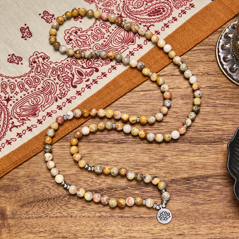 FuAttract Harmony & Good Fortune 108 Bamboo Leaf Agate Silver Lotus Pendant Mala Beads Bracelet Necklace - image 1