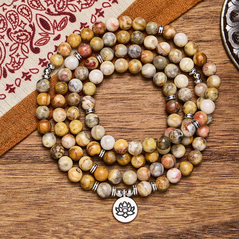FuAttract Harmony & Good Fortune 108 Bamboo Leaf Agate Silver Lotus Pendant Mala Beads Bracelet Necklace - image 2