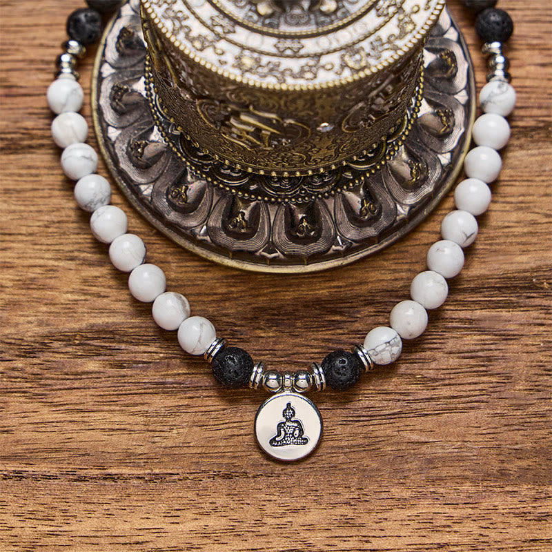 FuAttract Protection & Harmony 108 Lava Stone White Turquoise Silver Buddha Pendant Mala Beads Bracelet Necklace - image 4