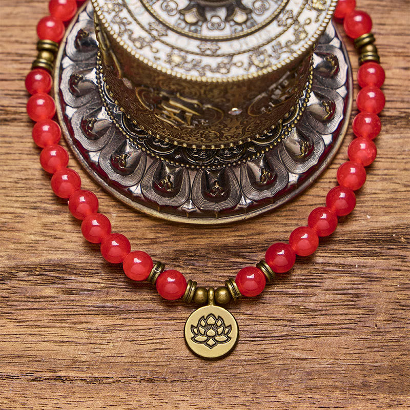 FuAttract Protection & Good Fortune 108 Red Agate Mala Beads Bracelet Necklace With Lotus Pendant - image 4