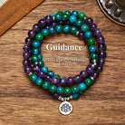 FuAttract Wisdom & Protection 108 Amethyst Chrysocolla Mala Beads Bracelet Necklace With Silver Lotus Pendant - 8mm - image 0