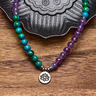 FuAttract Wisdom & Protection 108 Amethyst Chrysocolla Mala Beads Bracelet Necklace With Silver Lotus Pendant - image 3