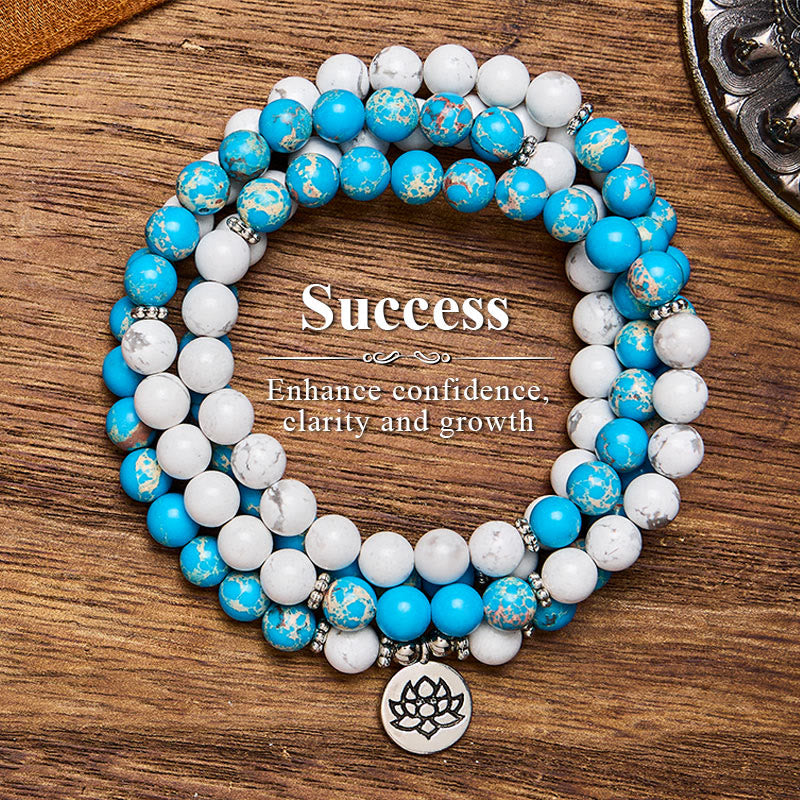 FuAttract Protection & Harmony 108 White Turquoise Blue Imperial Stone Lotus Mala Beads  Bracelet Necklace - 8mm - image 0