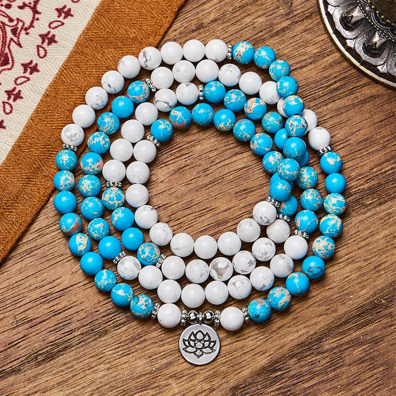 FuAttract Protection & Harmony 108 White Turquoise Blue Imperial Stone Lotus Mala Beads  Bracelet Necklace - image 2