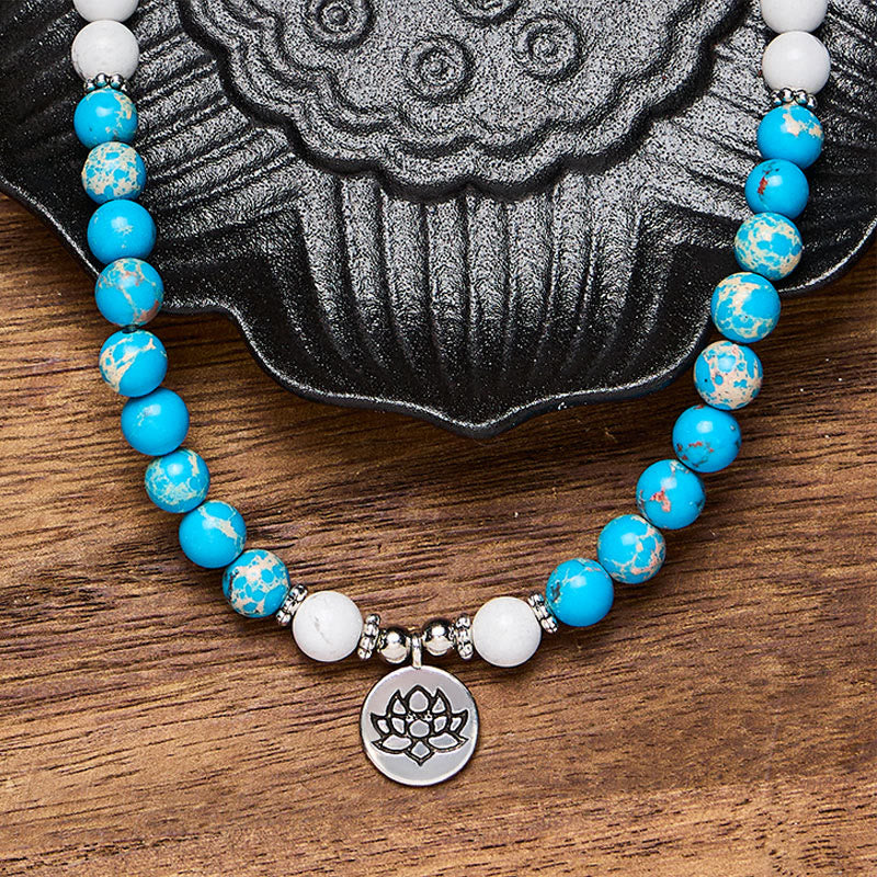 FuAttract Protection & Harmony 108 White Turquoise Blue Imperial Stone Lotus Mala Beads  Bracelet Necklace - image 3