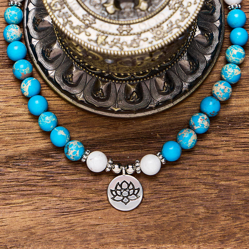 FuAttract Protection & Harmony 108 White Turquoise Blue Imperial Stone Lotus Mala Beads  Bracelet Necklace - image 4