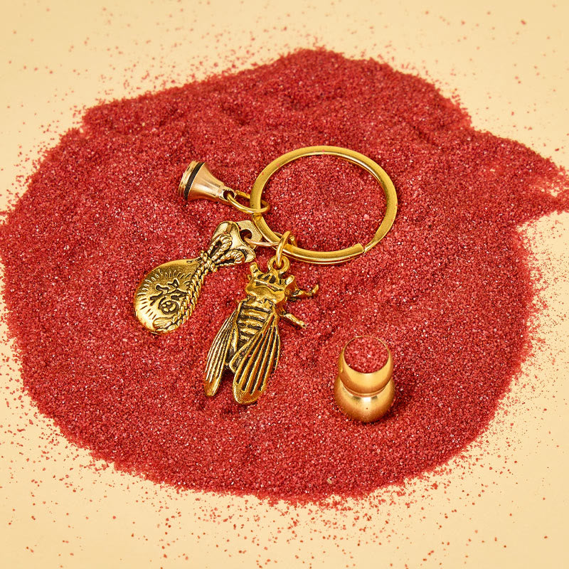 FuAttract Wealth Luck & Prosperity Brass Golden Cicada Fortune Bag Calabash Keychain - image 3