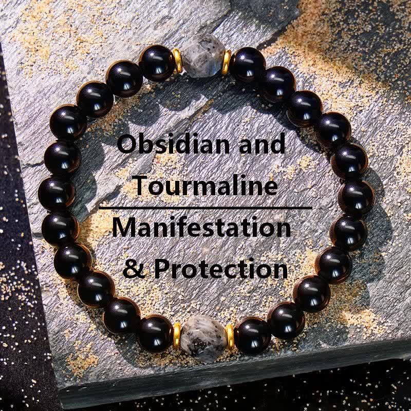 FuAttract Grounding Protection Balance & Calm Strength Black Obsidian Bracelet - 8mm - image 0