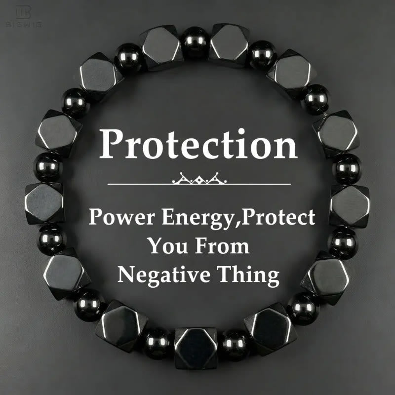 FuAttract Protection Strength & Grounding Energy Black Hematite Faceted Bead Bracelet - 8mm - image 0