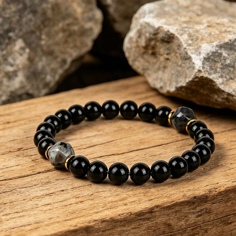 FuAttract Protection Strength & Grounding Energy Black Onyx Faceted Black Glitter Stone Bracelet - image 1