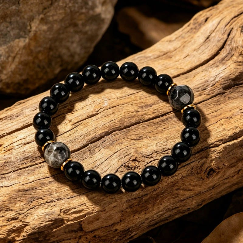 FuAttract Protection Strength & Grounding Energy Black Onyx Faceted Black Glitter Stone Bracelet - image 2