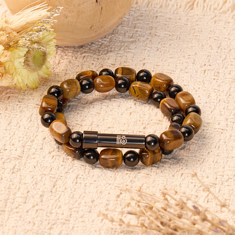 FuAttract Wishbeads Protection & Confidence - Black Obsidian & Tiger Eye Intention Bracelet - 8mm - image 0