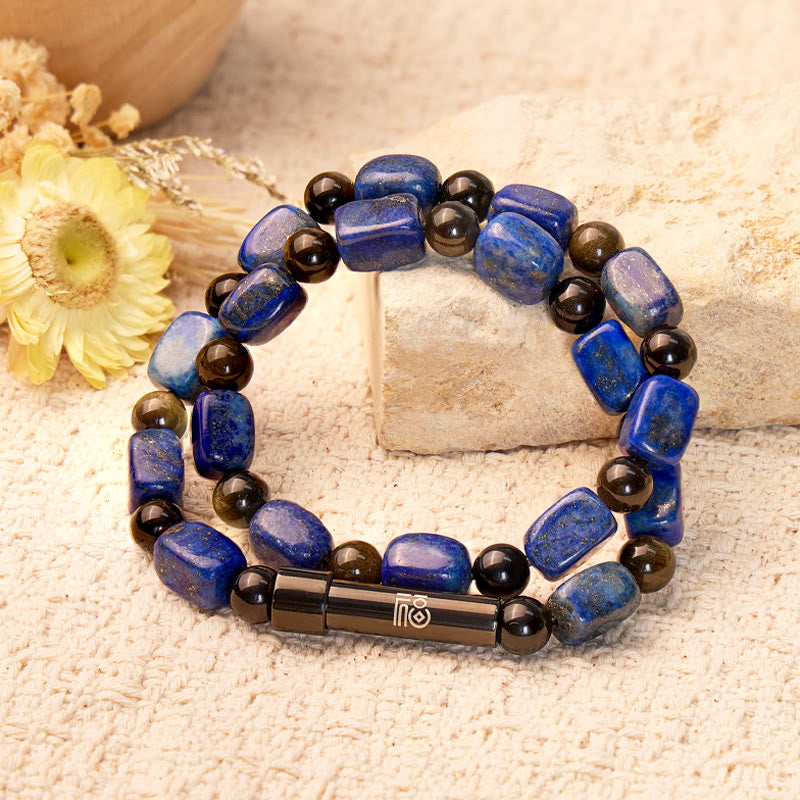 FuAttract Wishbeads Protection & Wisdom – Black Obsidian & Lapis Lazuli Intention Bracelet - image 2