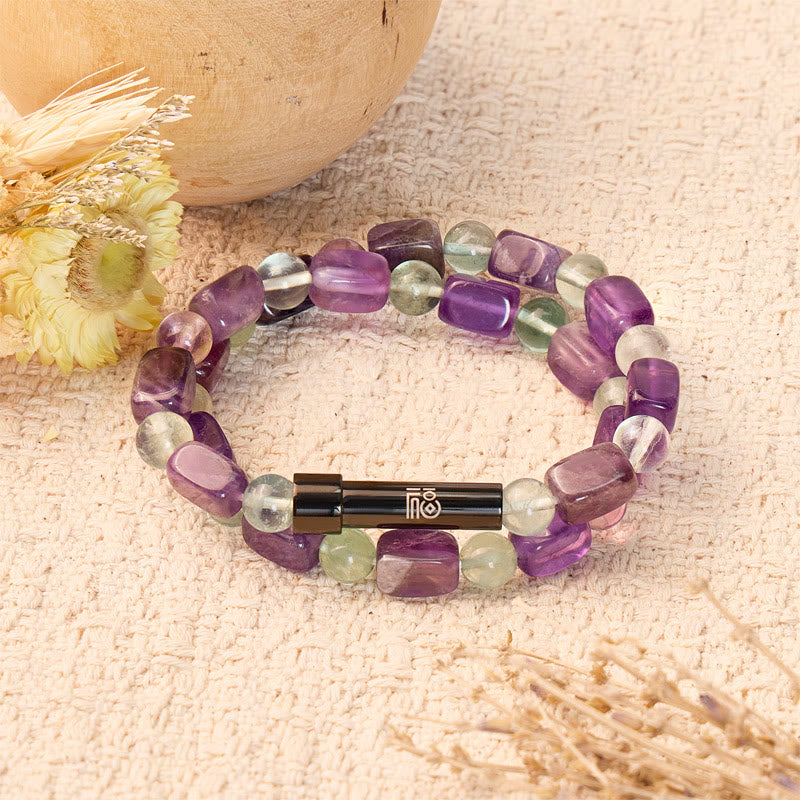 FuAttract Wishbeads Clarity & Spiritual Balance – Fluorite & Amethyst Intention Bracelet - 8mm - image 0