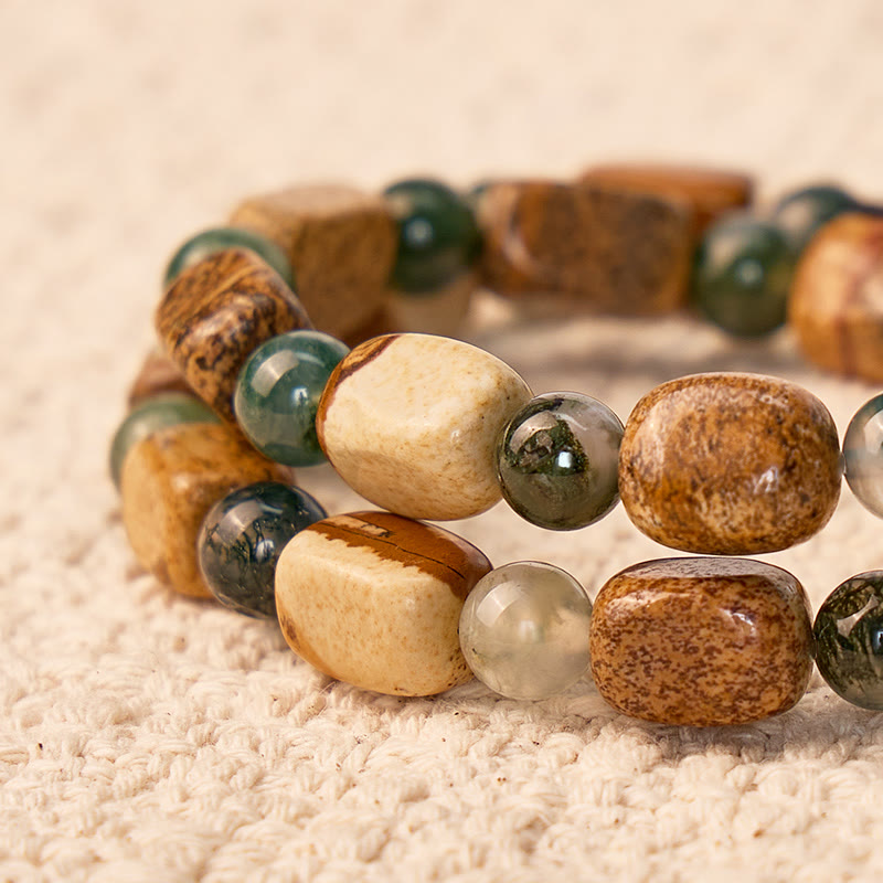 FuAttract Wishbeads Harmony & Positive Growth – Moss Agate & Picture Jasper Intention Bracelet - image 5