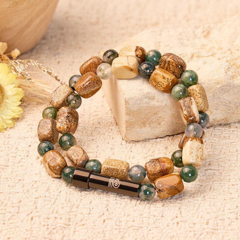 FuAttract Wishbeads Harmony & Positive Growth – Moss Agate & Picture Jasper Intention Bracelet - image 2