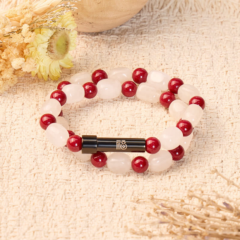 FuAttract Wishbeads Protection & Good Fortune – Cinnabar & White Jade Intention Bracelet - 8mm - image 0