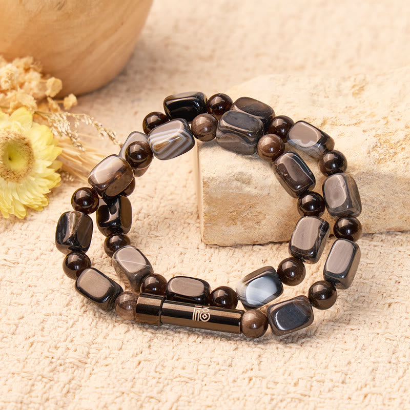 FuAttract Wishbeads Protection & Grounding – Silver Sheen Obsidian & Black Onyx Intention Bracelet - image 2