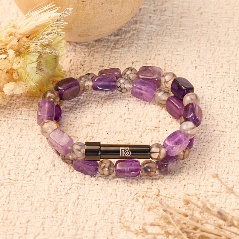 FuAttract Wishbeads Protection & Clarity – Dragon Vein Agate & Amethyst Intention Bracelet - 8mm - image 0