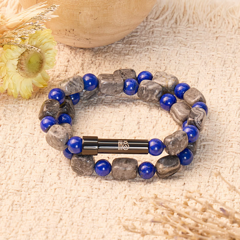 FuAttract Wishbeads Wisdom & Stability – Lapis Lazuli & Grey Jasper Intention Bracelet - 8mm - image 0